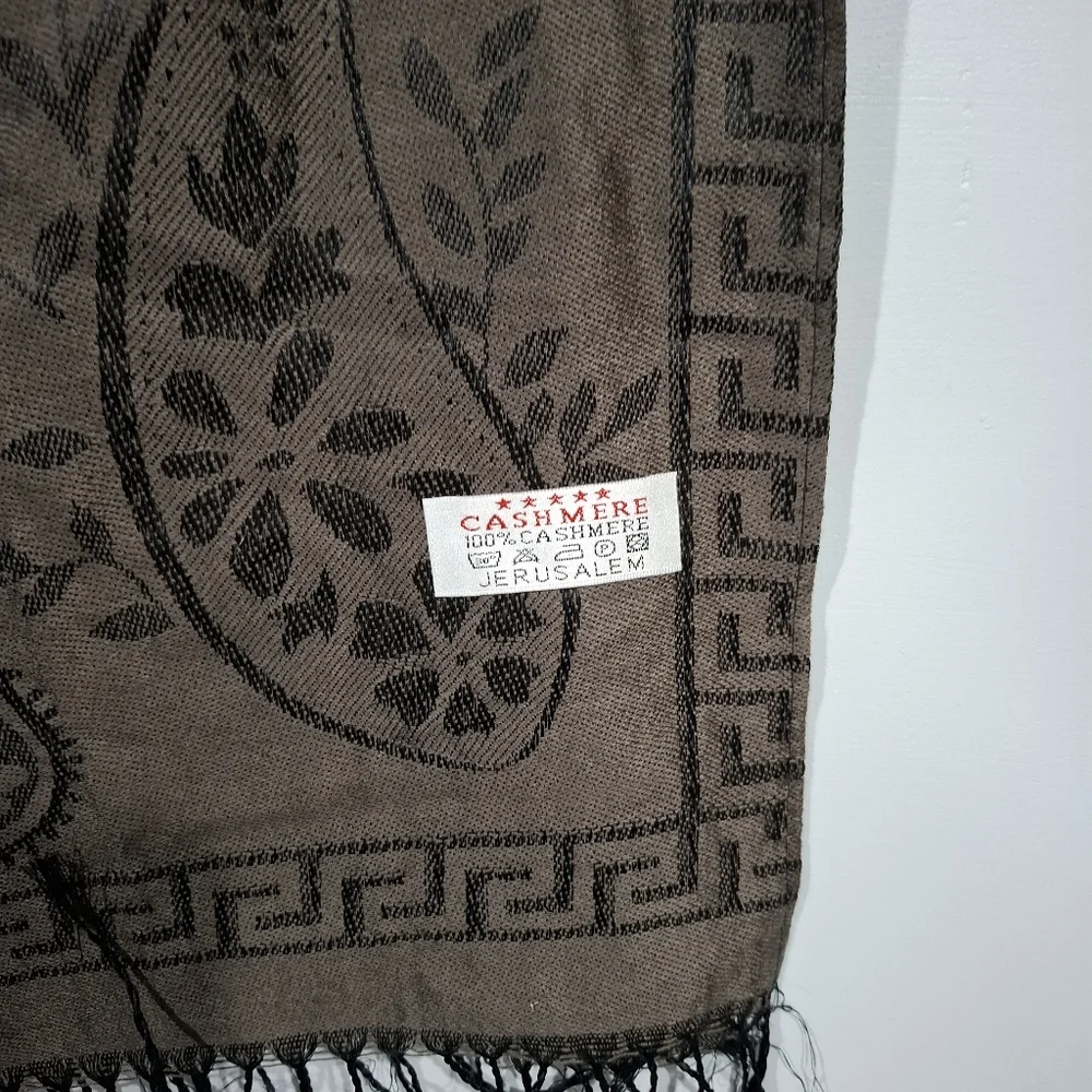 Jerusalem Brown Tasseled 100% Cashmere Women’s Scarf Paisley Pashmina